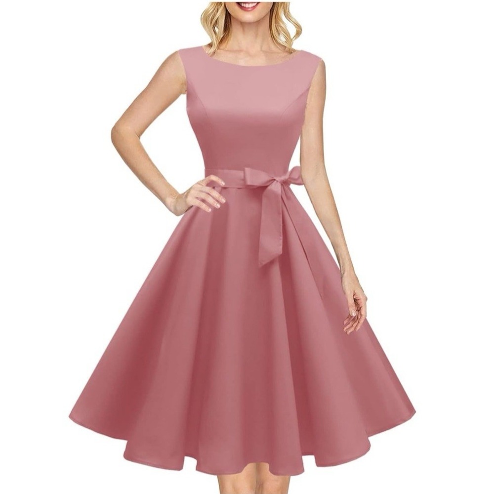 Hanpceirs Women's Retro Boatneck Sleeveless 1950s Cocktail Dress Blush Size L - Picture 2 of 9